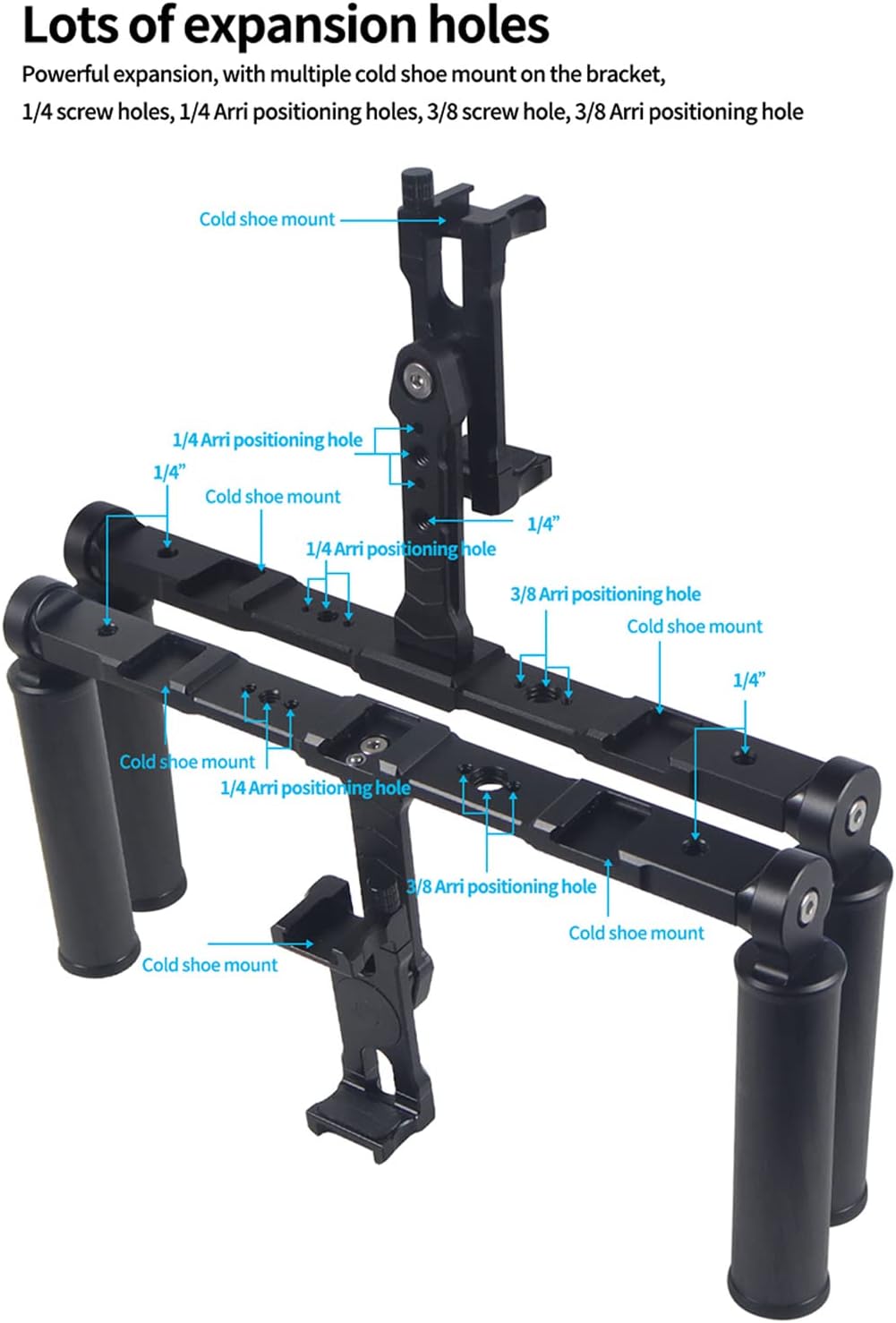 ハンドヘルドグリップホルダーハンドルスタビライザービデオリグ1/4 3/8マウントライトブラケットDSLR電話アクションカメラハンド