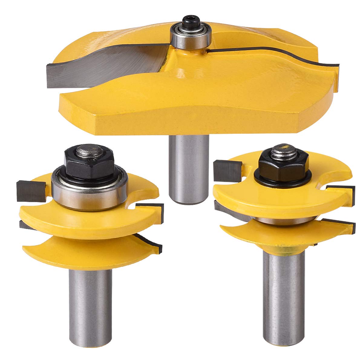 KATUR 3Pcs 1/2 Inch Shank Rail y Stile Panel Raiser Router Bit Set con Ogee Round Over Raised Panel Cabinet, Brocas Ogee para rieles de puerta y enrutador