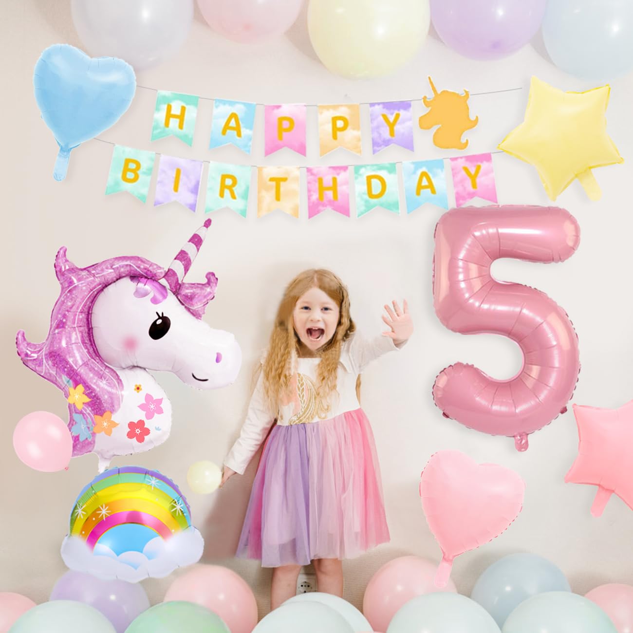 Licorne Decoration Anniversaire Fille, Décorations De Fête Ballons Avec Énorme Licorne 3D, Bannière Joyeux Anniversaire Ballons Confettis, Gâteau Topper Décorations D'Anniversaire Pour Bébés Filles