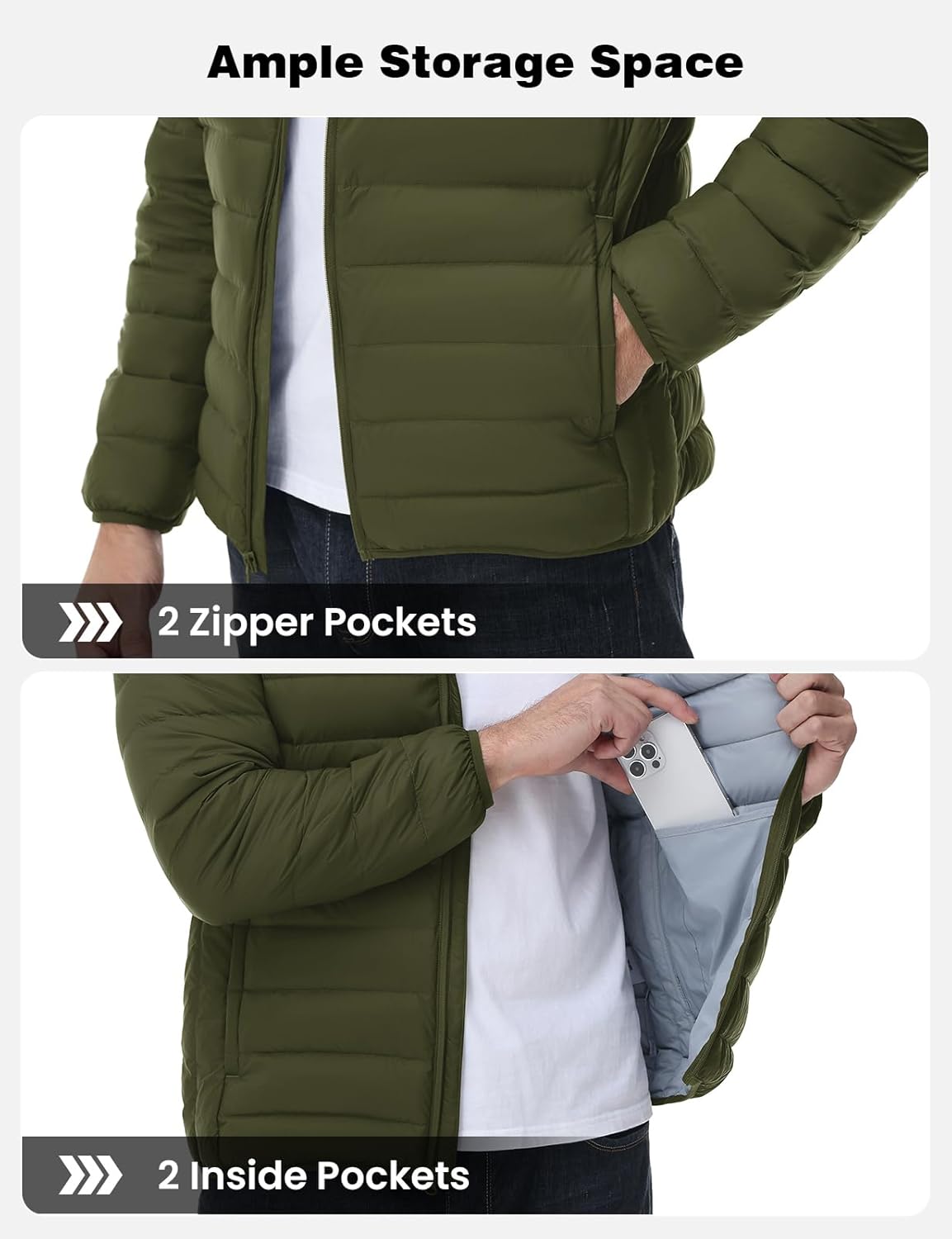 Rdruko Men's Down Puffer Jacket with Hood Packable Lightweight Puffy Winter Coat Hooded - Image 6