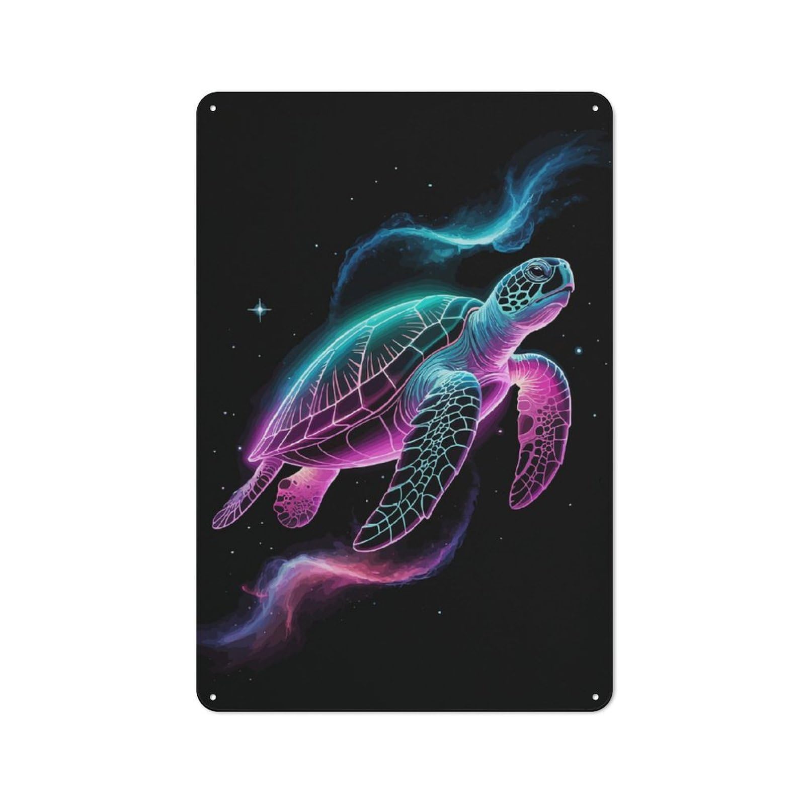 Junmoney Neon Turtle In Space Tin Wall Plaque 30X20cm With For Dining Room Or Kitchen, For Collectors Decorating Kitchens And Dining Spaces