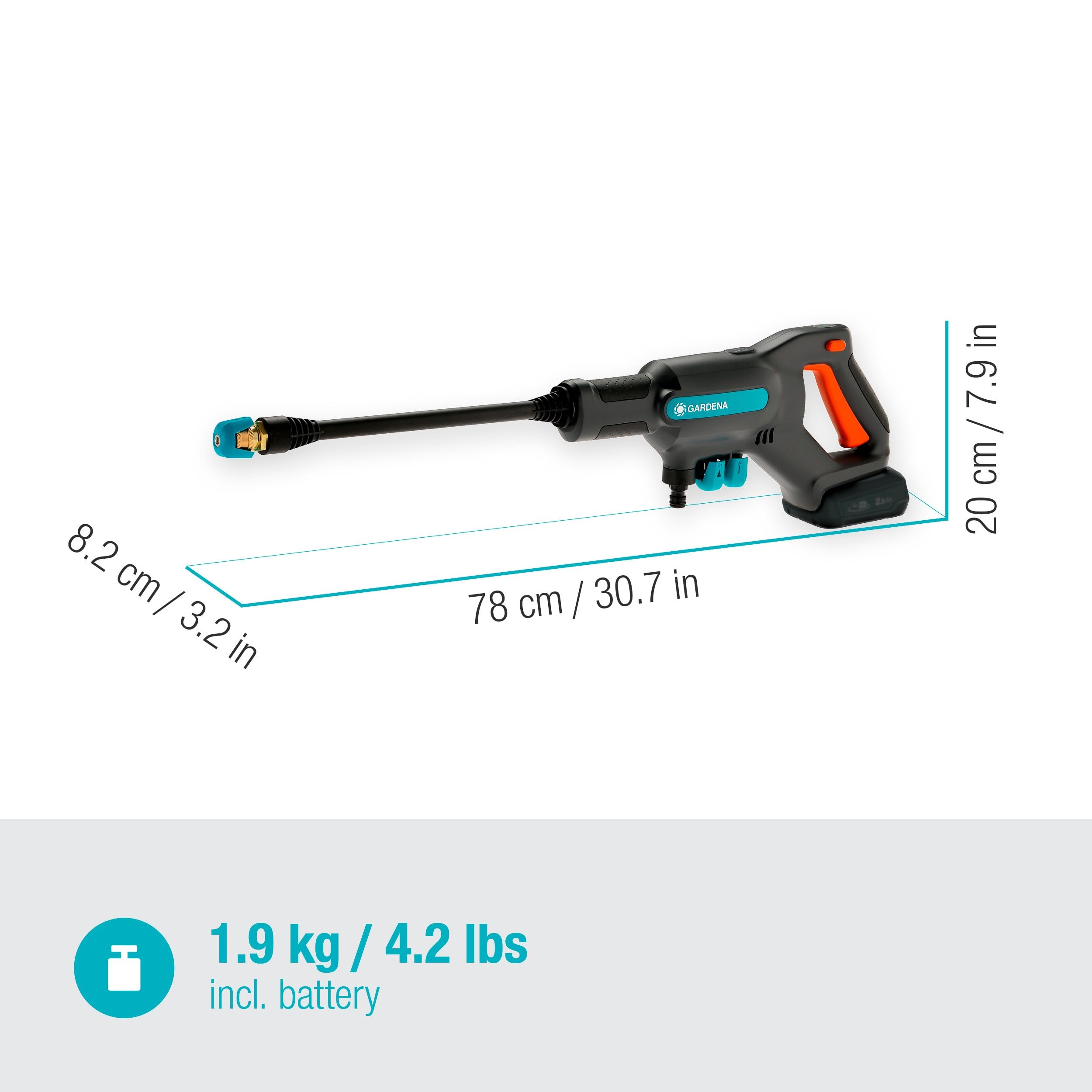 Gardena Hidrolimpiadora a presión media AquaClean 24/18V P4A Premium Set: Accesorios adicionales, Presión de agua ajustable, Accesorios de tobera, 3 modos de limpieza, Sin cable (14800-31)