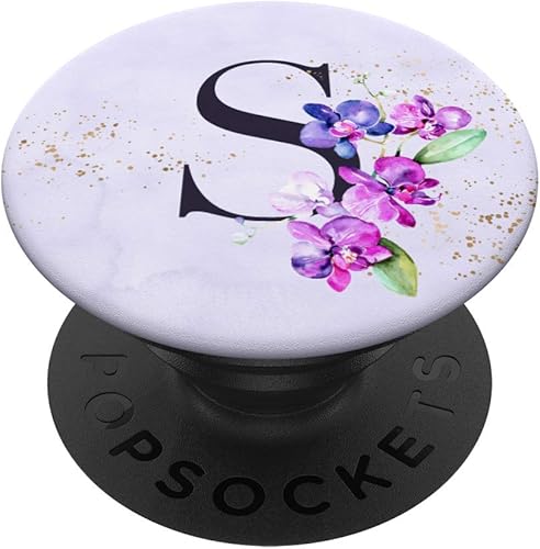 Orchids Plants Flower - Soporte para teléfonos y tabletas, diseño de letra S, color morado, Negro