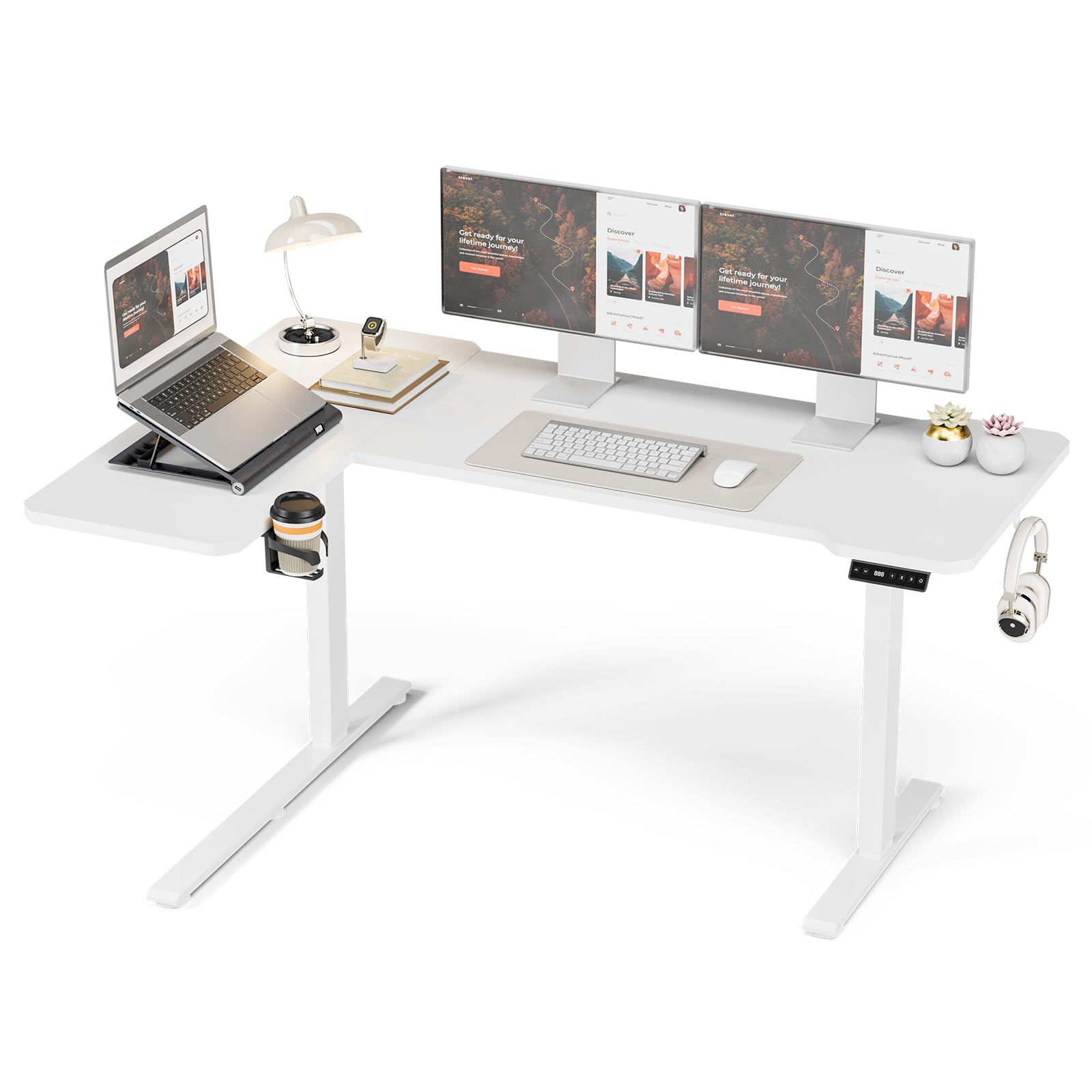 Acrolix L Shaped Standing Desk 59 inch Electric Height Adjustable Desk, Reversible Study Writing Gaming Computer Desks with Splice Board, Sit Stand Table for Home Office, White
