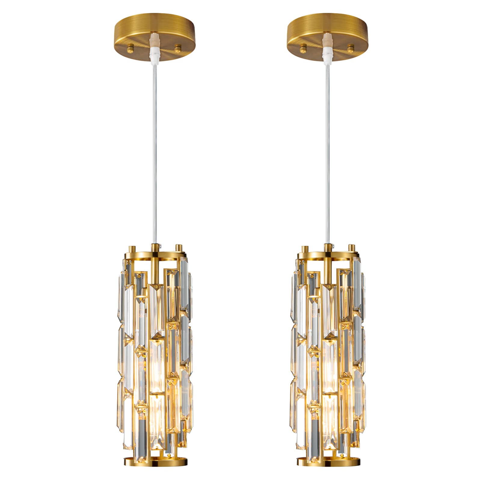 Photo 1 of LMQNINE Pendant Lights Modern Gold Pendant Light Mini Crystal Chandelier Pendant Lighting for Kitchen Island Dinning Room Bedroom Kitchen Sink Lighting (Gold 2-Pack)