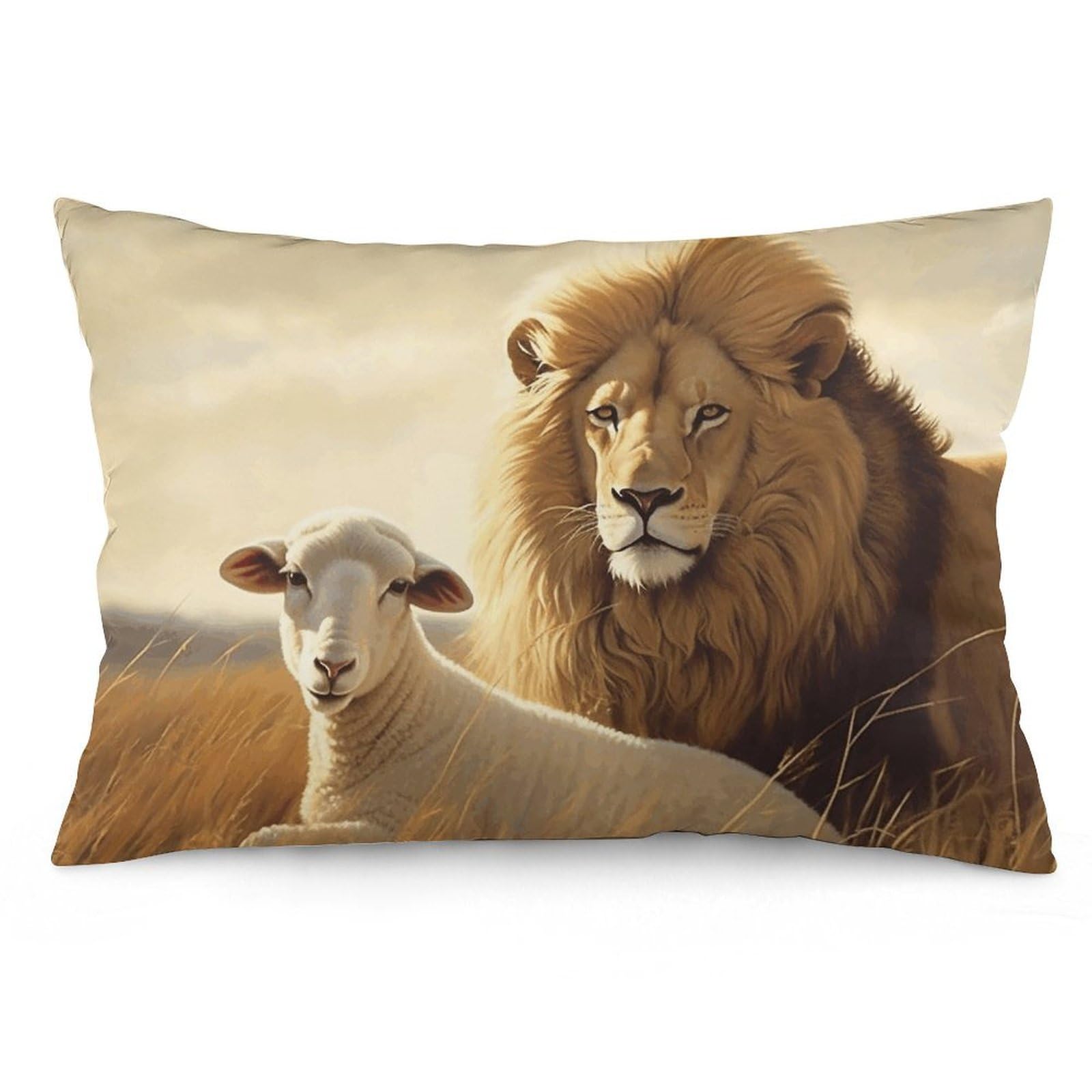 2 Pack Pillow Cases for Hair and Skin, Soft Breathable Pillow Case Covers with Hidden Zipper, Lion Sheep Pillowcase 16 "x24 Pillow Covers for Sleeping Gift