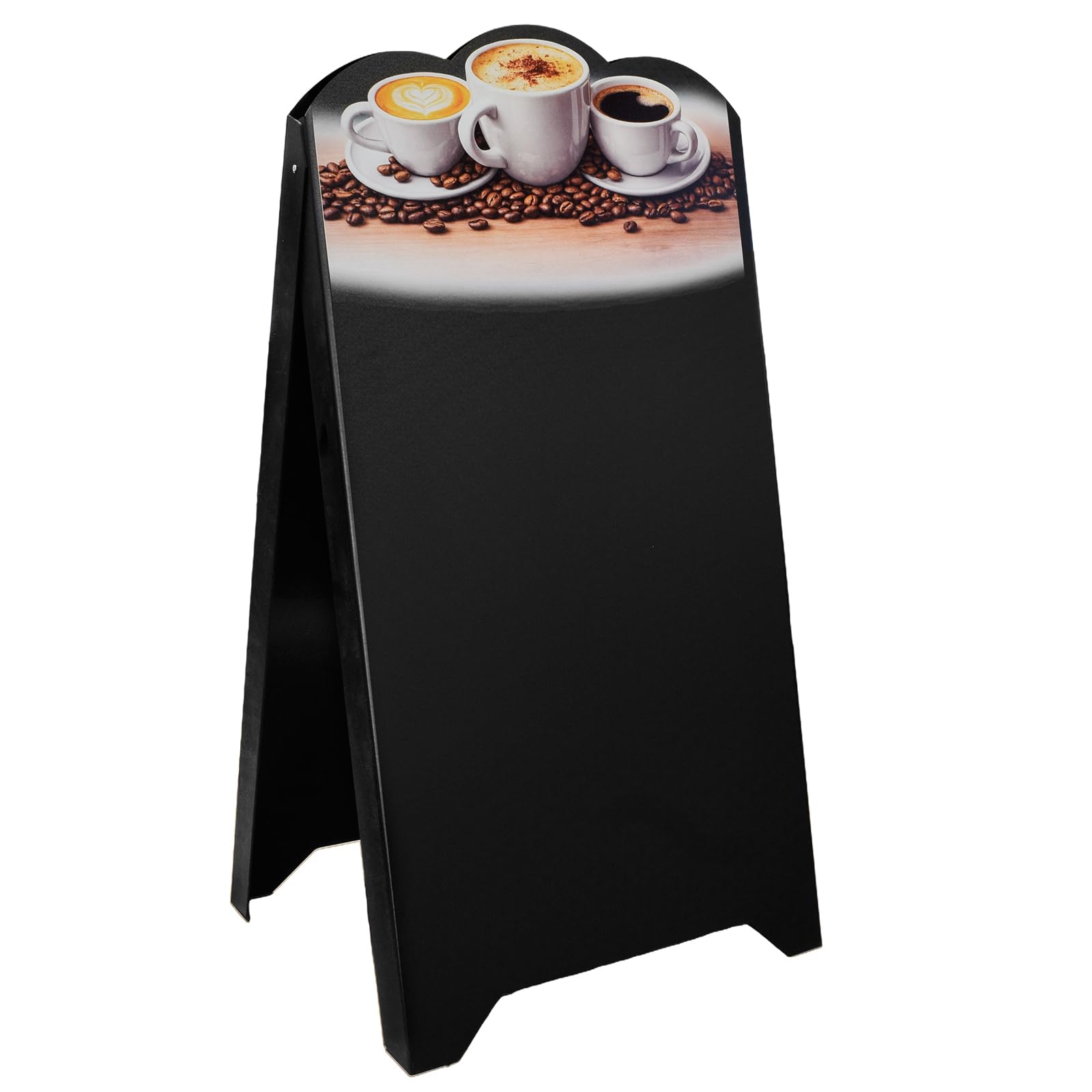 Dwustronny potykacz reklamowy z ABS 118 x 61 cm, wodoodporna tablica do pisania dla lodziarni, kawiarni i restauracji (Czarny, Filiżanki kawy)