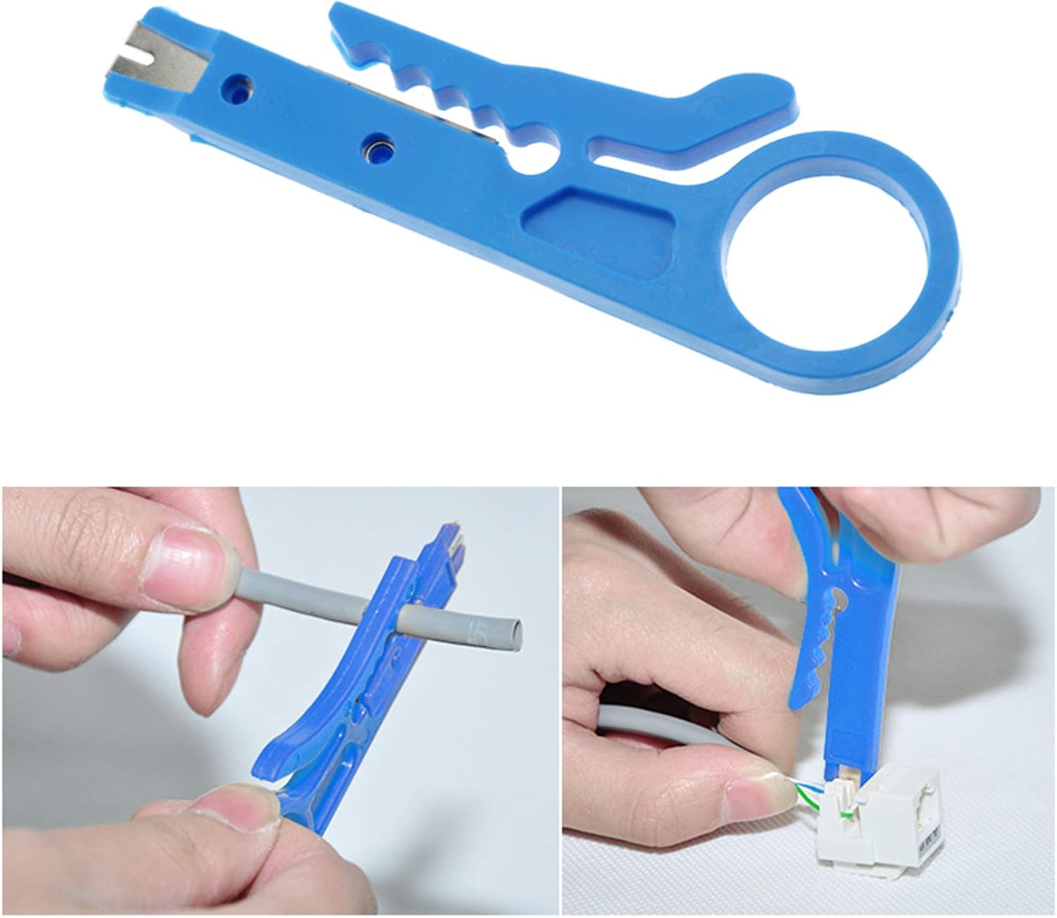 E-outstanding Mini Wire Stripper 3PCS Portable Crimping Tool UTP STP Network Cable Cutter Impact Punch Down Tool for Keystone Jack RJ45 Ethernet Module Blue/Yellow/Black