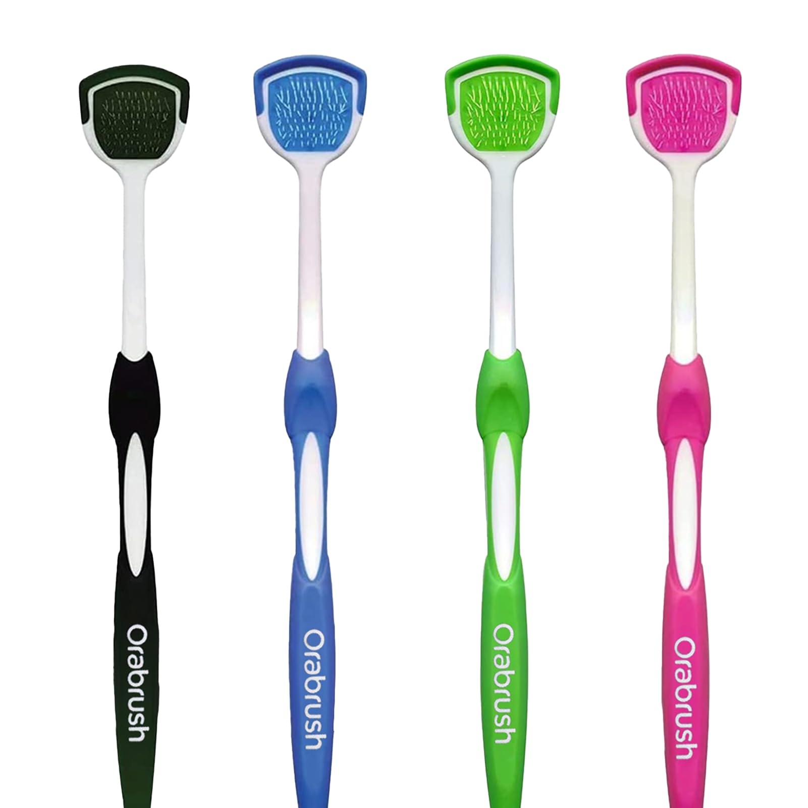 Soft Bristles Tongue Brush for orabrush - Gentle on Gag Reflex?Ergonomic Design, Freshens Breath for Improved Dental Hygiene?4 Tongue Scrapers - 4 pack