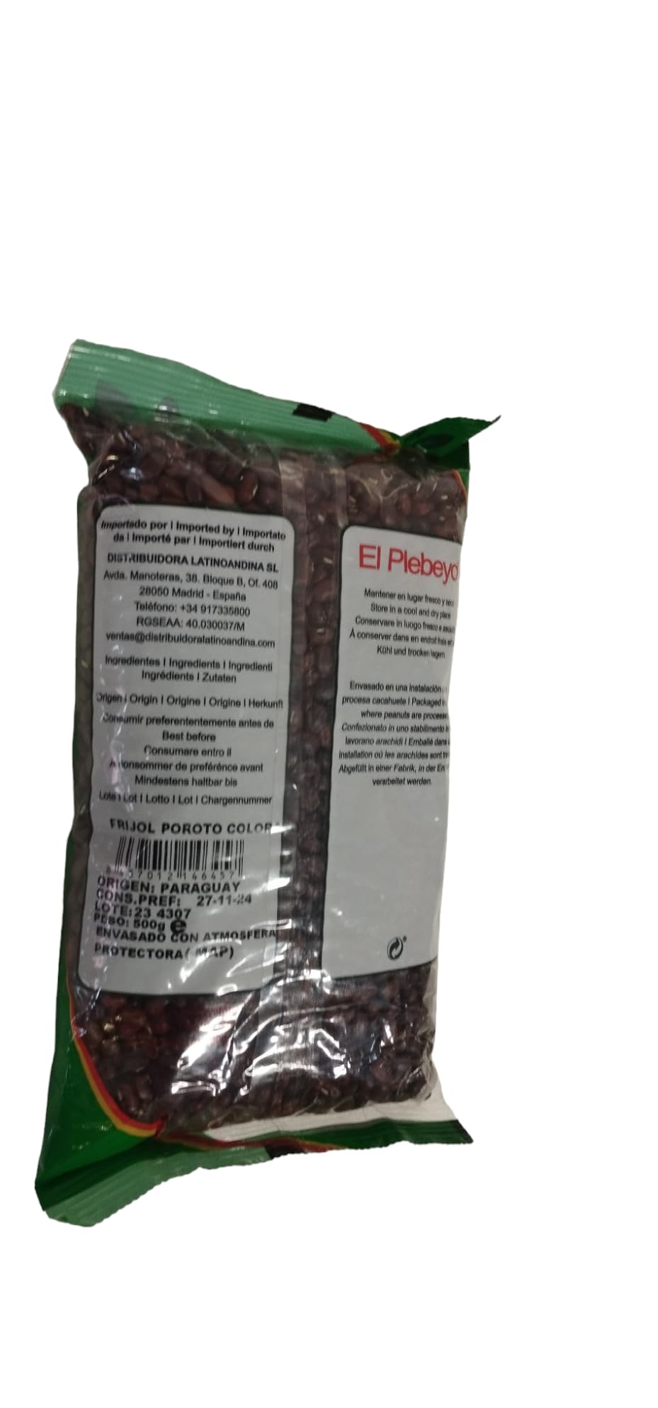 FRIJOL POROTO COLORADO - FRIJOL ROJO - EL PLEBEYO - 500 G