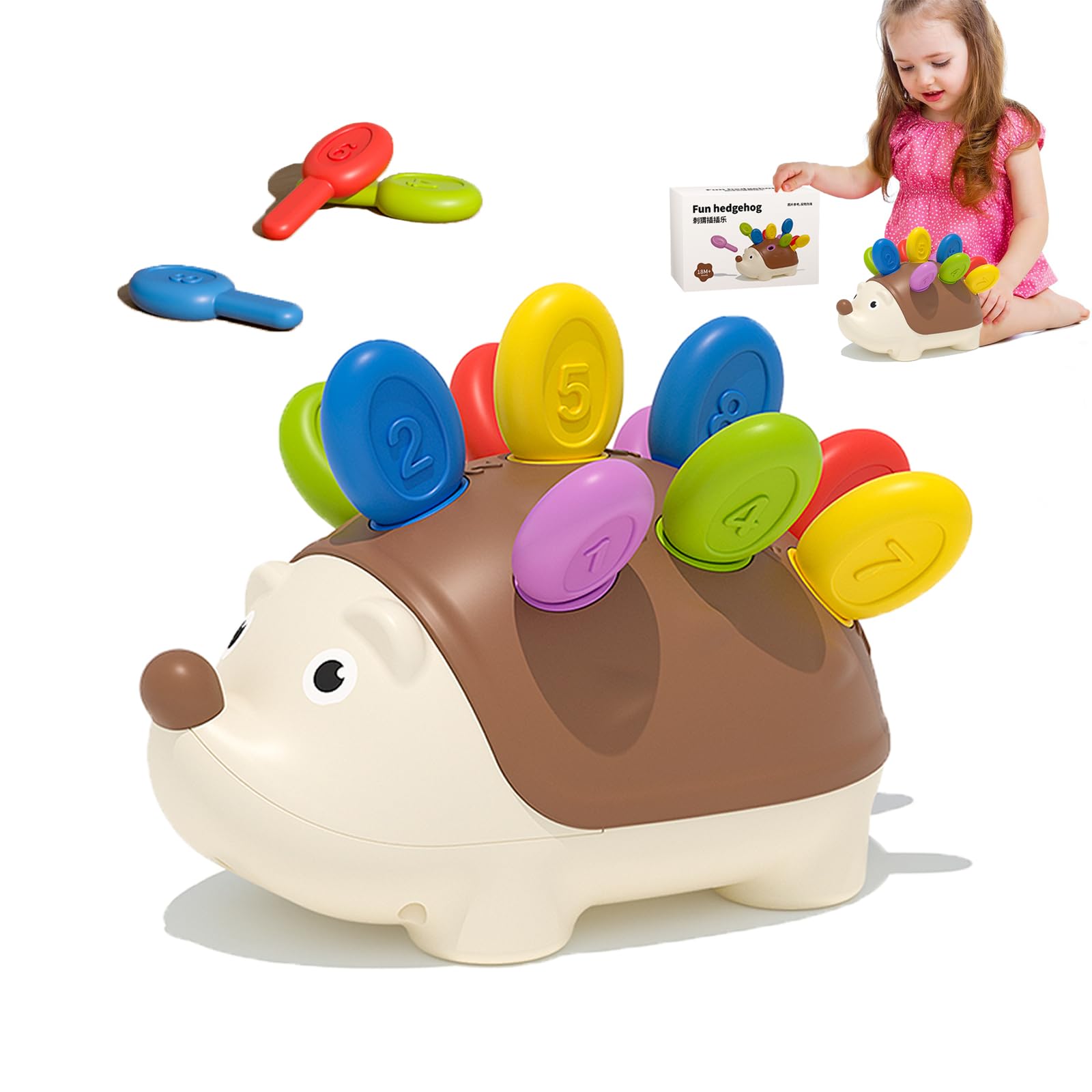 Juego De Clasificación De Colores Erizo – Juguete Sensorial Montessori Con 15 Cuentas De Goma Para Niños 3-6 Años