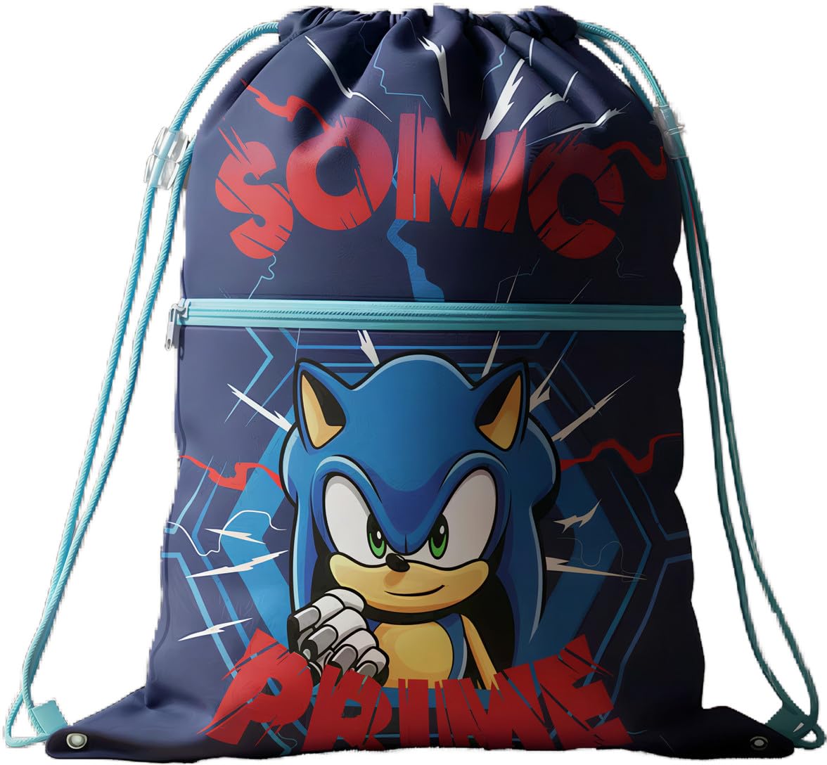 SONIC - Sacca Sportiva per Bambino, Borsa Zaino per Asilo, Palestra, Piscina, Viaggio, Portascarpe (Stile 2)