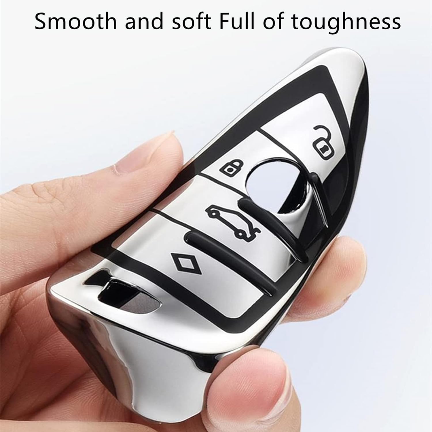 Creativity Suitable for BMW key fob Cover. Advanced soft TPU key box is compatible with F30 F45 F55 G20 G30 X1 X3 X4 X5 X6 X7 3 5 7 8 M5 M6 GT series smart key (Type B Silver Key Case + key chain set) - Image 3