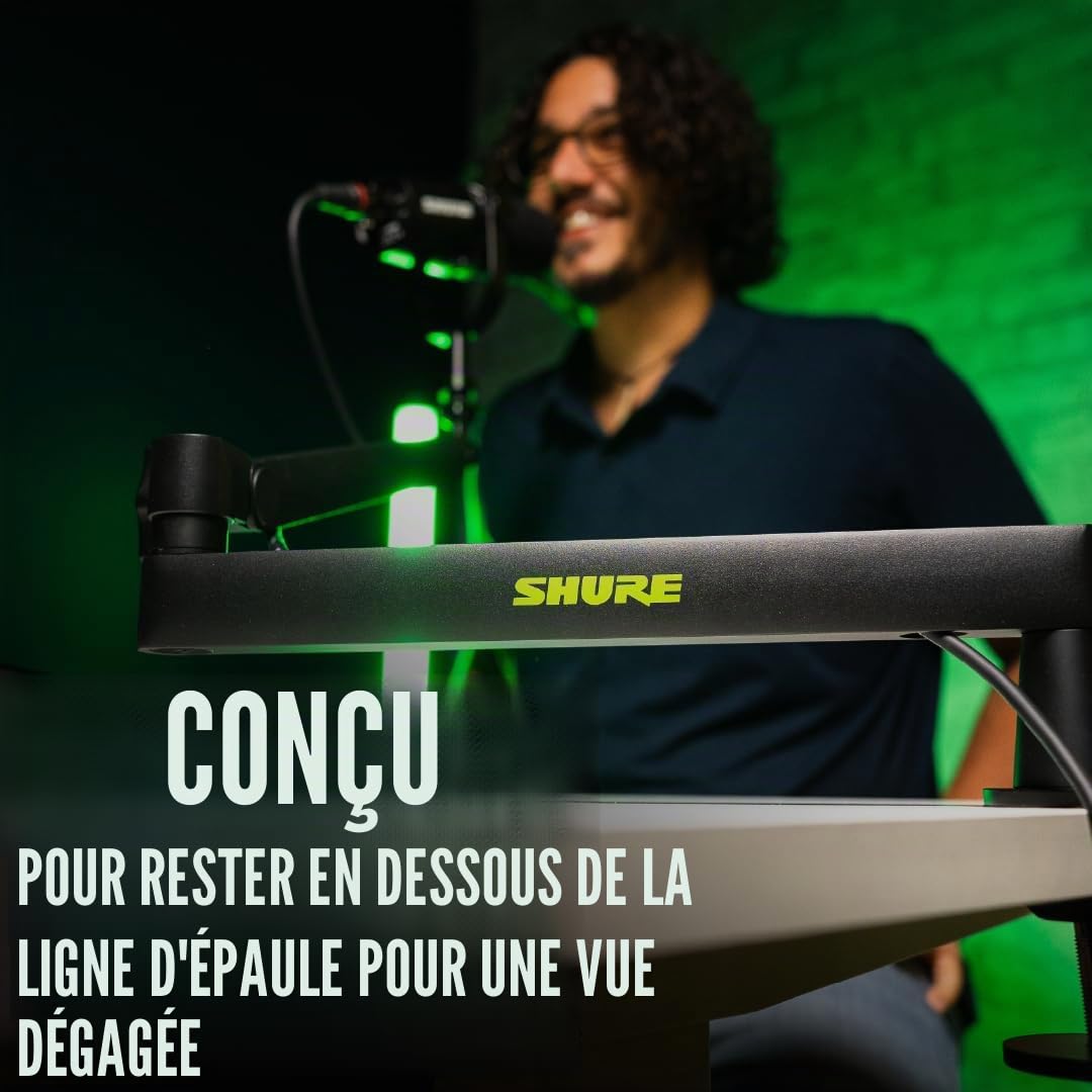 Shure by Gator Support de micro de bureau à profil bas de qualité supérieure ; entièrement réglable pour baladodiffusion, et configurations de bureau à domicile (SH-BROADCAST2)