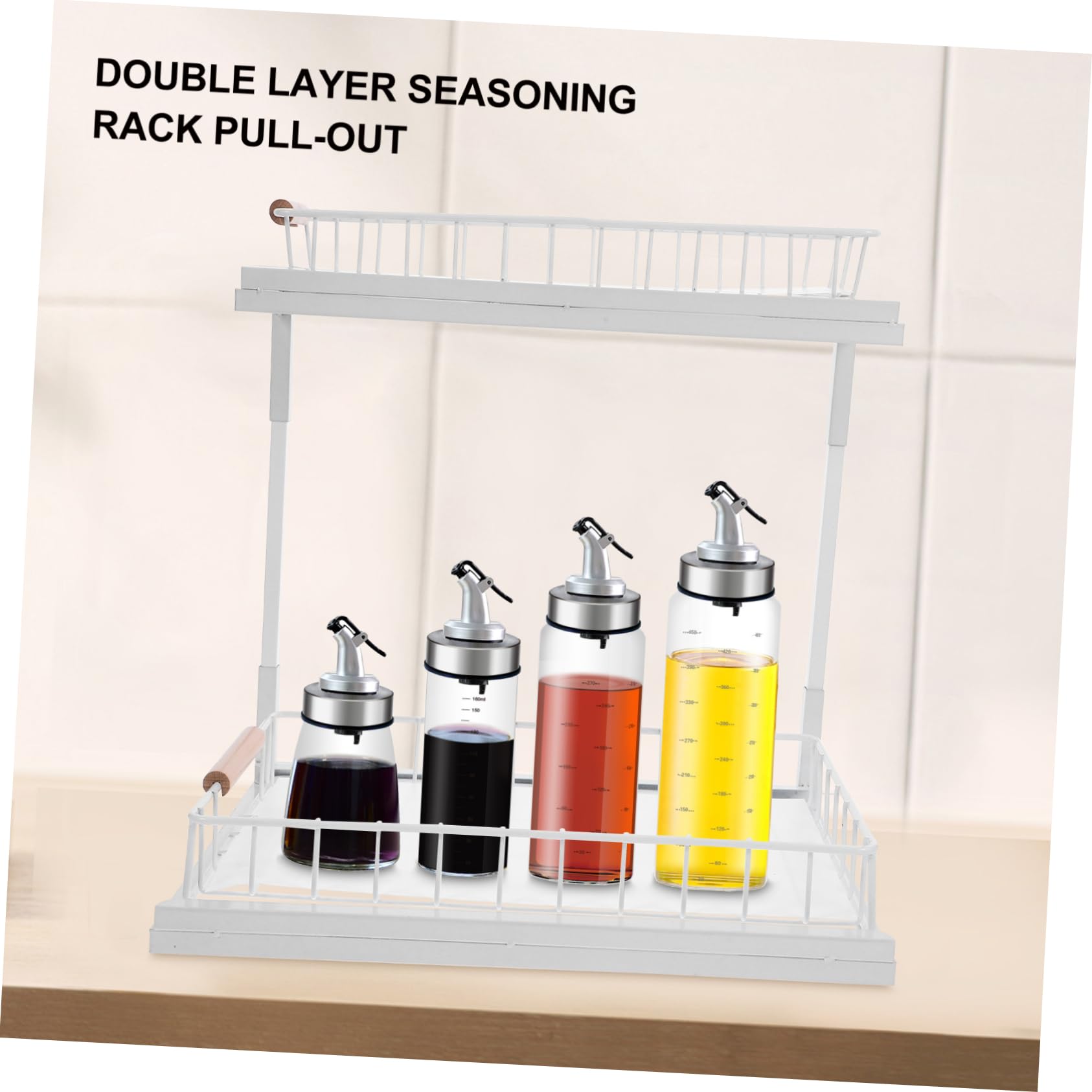 COLLBATH Organizer Capiente Sottolavello Cucina a 2 Livelli Estraibile e Scaffale Porta in Acciaio al Carbonio Bianco Pratico Spezie