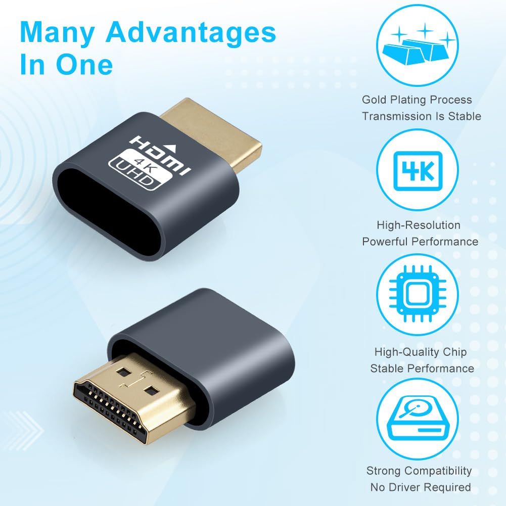 AXFEE HDMI Dummy Plug, 3Pezzi 4K@60Hz 3840x2160 Monitor Virtuale, Emulatore HDMI Wireless Portatile, per notebook, proiettori, TV, computer, monitor