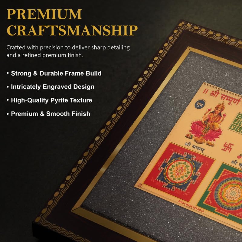 Image of Kuber Lakshmi Yantra Wall Frame for Wealth & Prosperity, Gold Foil Vastu Frame for Home, Office & Business Growth