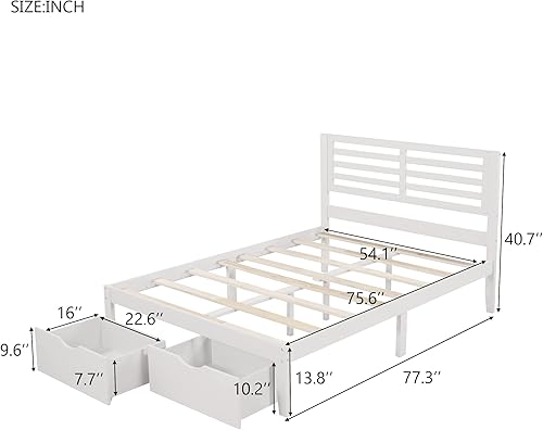 Miniatura 10 de SOHUSPHOME Cama de plataforma tapizada de lino de tamaño matrimonial con un cajón y estantes de almacenamiento marco de cama de plataforma de madera