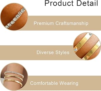 3PCS Gold Bracelet Stack Set, Tennis Gold Bracelets for Womens Set Multi Layer Stackable Cuff Bangle, Jewellery Sets for Women Thin Round Bangle Cuff, Gifts for Ladies