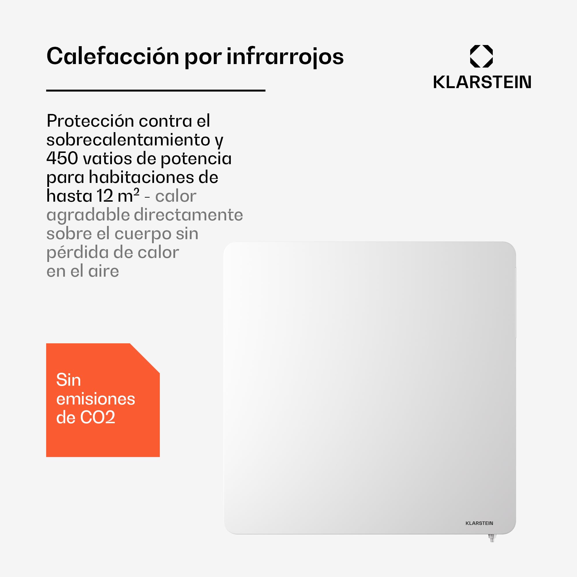 KLARSTEIN Radiador Electrico Bajo Consumo Infrarrojos, Estufa Pared 450W, Detección Ventana Abierta, Temporizador, Emisor Termico, Radiadores Bajo Consumo Electricos sin CO2
