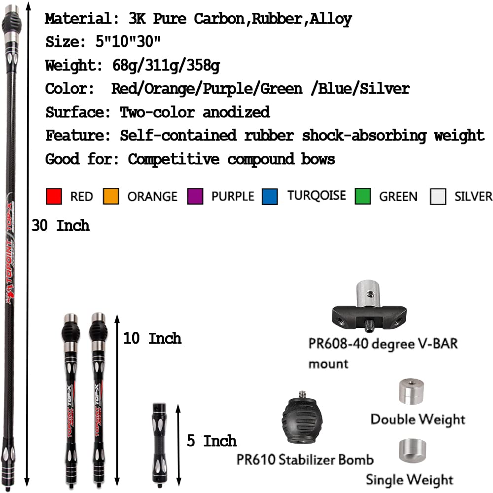 wolfman Tiro con Arco Set Estabilizador de Barra de Equilibrio en 3K Carbono Puro 5" 10" 30" Barra De Equilibrio De Amortiguador para Arco Recurvo Arco Compuesto de Competitivo