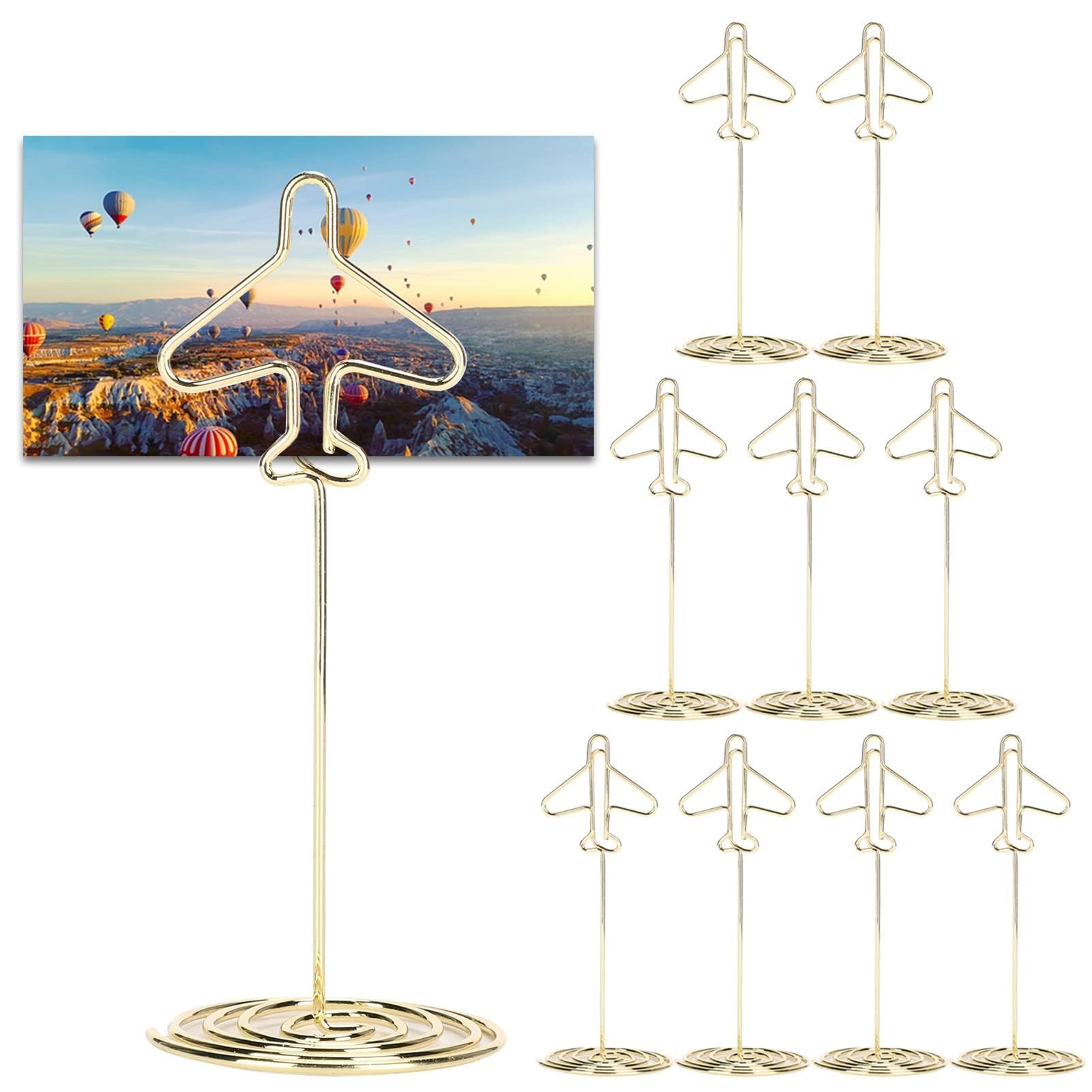 10 Pezzi Segnaposto da Tavolo,Foto Memo Messaggi Clip,Porta Biglietti da Tavolo,Portafoto da Tavolo in Metallo Porta,Note Porta Aereo Dorato con Base,Segnaposto Matrimonio per Ufficio Casa Festa