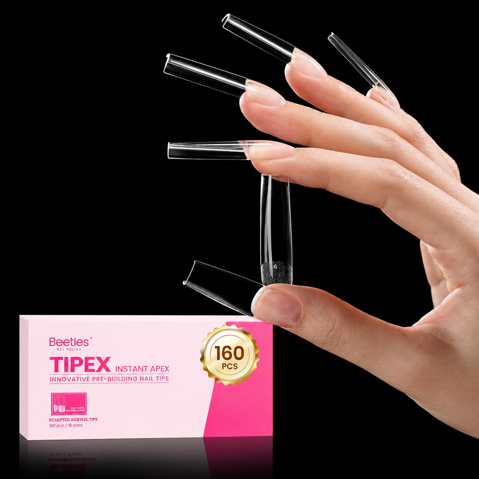 Beetles Gel Polish Beetles Tipex Instant Apex Nail Tips, XXL Square, 160pcs 16 Sizes(00-14)