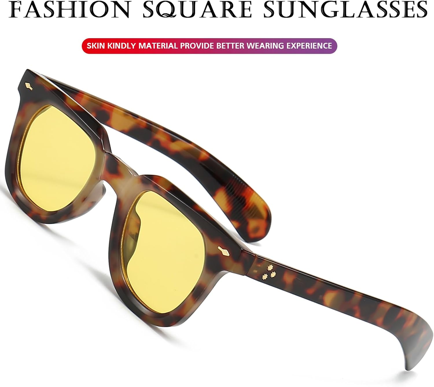 PORADAY Square Sunglasses for Women Men Trendy Thick Frame Sun Glasses Black Shades - Image 5