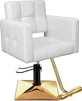 BaashaComfortable Hair Salon Chair, Gold Salon Chairs with Heavy Duty Hydraulic Pump, 360° Swivel Hair Stylist, Styling Chair, Weight Capacity Up to 330 lbs - Gold & White