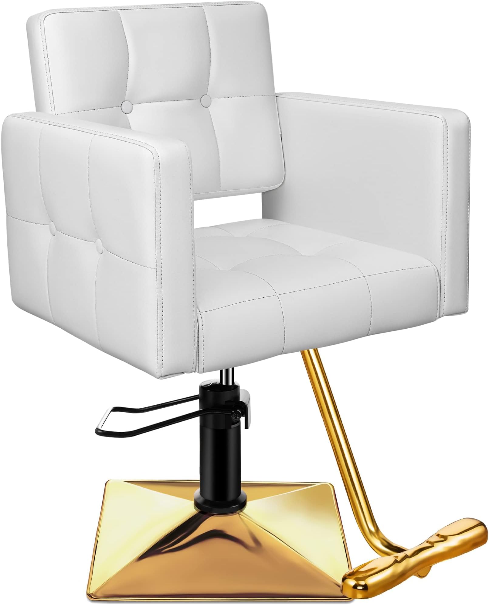 BaashaComfortable Hair Salon Chair, Gold Salon Chairs with Heavy Duty Hydraulic Pump, 360° Swivel Hair Stylist, Styling Chair, Weight Capacity Up to 330 lbs - Gold & White