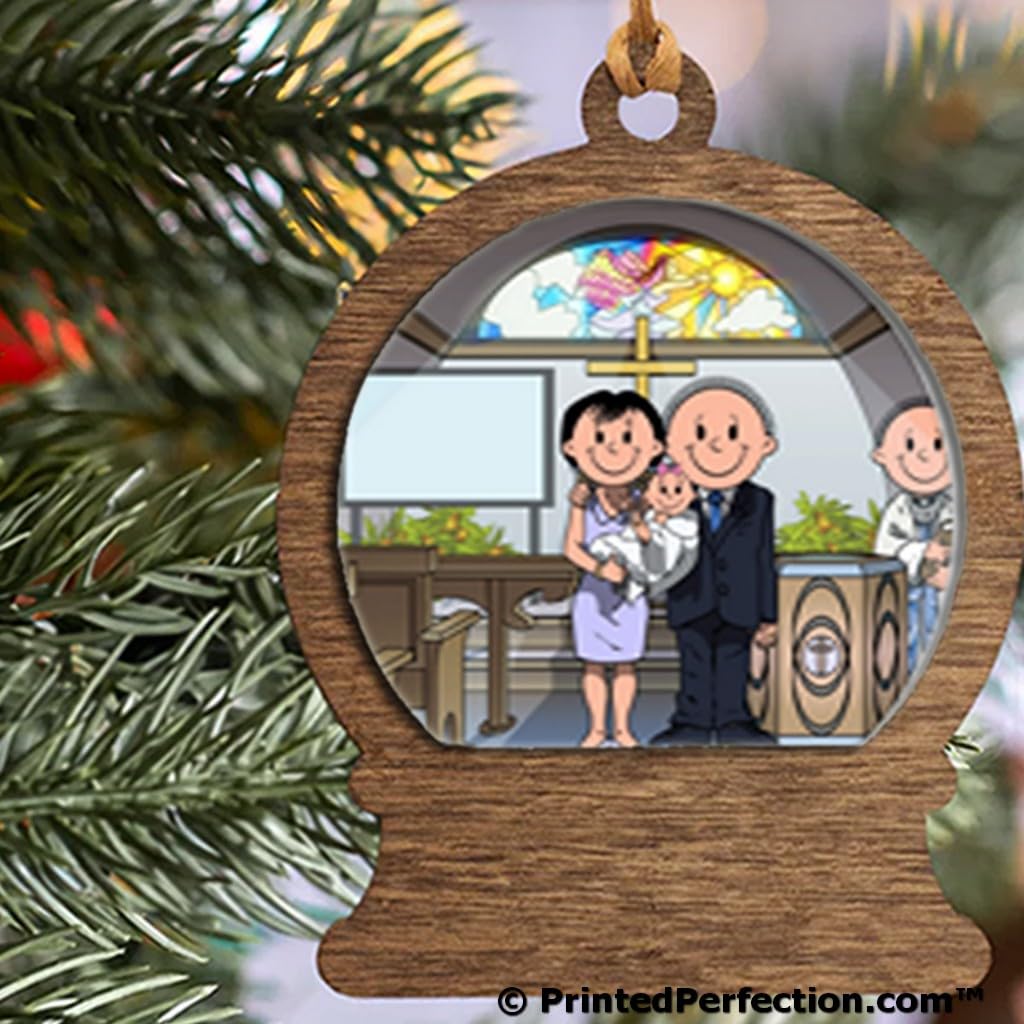 PrintedPerfection.com Personalized Baptism, Couple - Female Baby Wooden Snow Globe Shaped Christmas Ornament