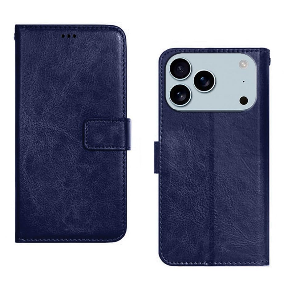 amazon basics iPhone 17 Pro Max Flip Cover | Card Pockets Wallet & Stand | Flip Cover for iPhone 17 Pro Max (Blue)