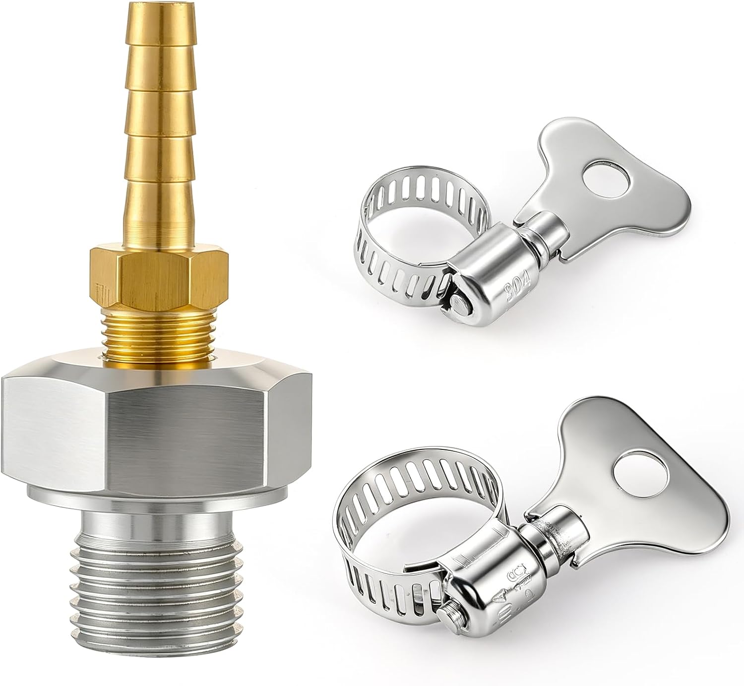 Oil Pump Primer Tool Kit Including M16x1.5 Aluminum LS Oil Pressure Adapter, NPT Brass Barb Connector & Dual Hose Clamps Compatible with Chevy GM LS Engines LS1 LS2 LS3 LSX 5.3L 6.0L 6.2L