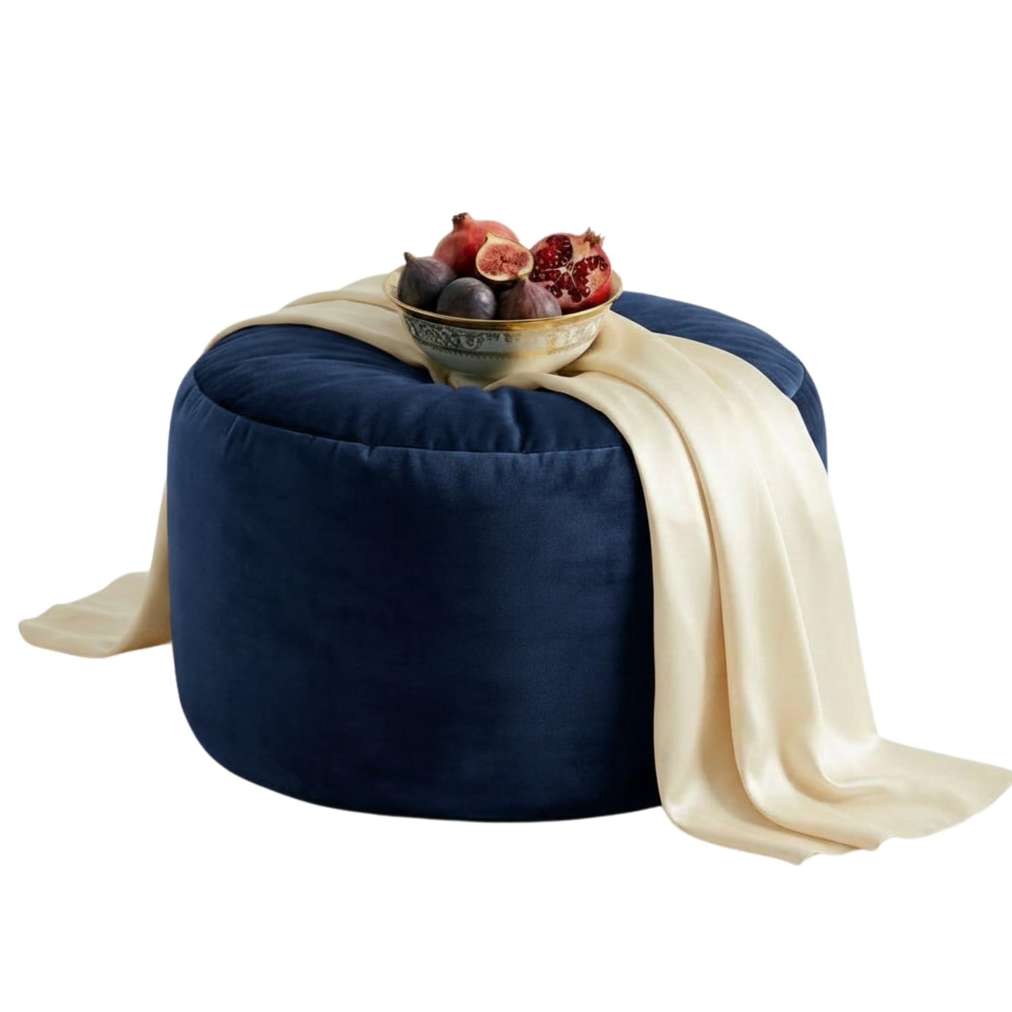 Kosiproducts Velvet Beanbag Ottoman Round Circle Footstool Pouf Chair Pouffe soft luxury Polyester, Polysterene Beads Filled (Navy Blue, [40cmx40cmx40cm)