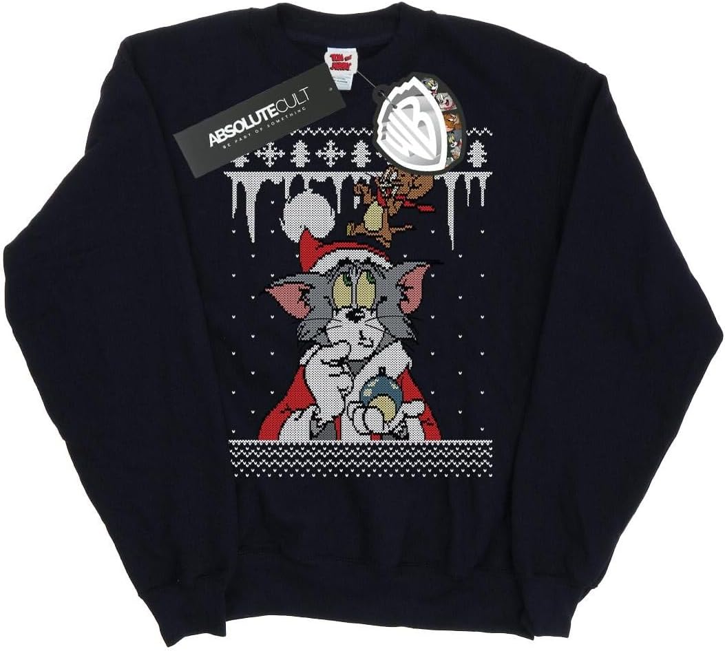 TOM and JERRY Boys Christmas Fair Isle Sweatshirt 7-8 Years Navy Blue