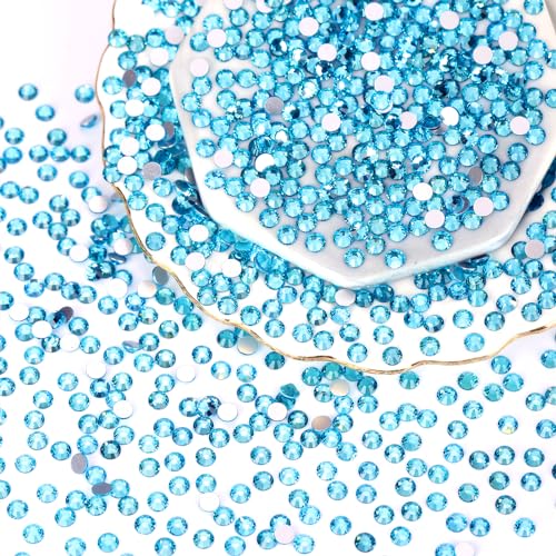 Image of 10000PCS Aquamarine Rhinestones Bulk, Flat Back Crystal Glass Stone Round Gems,SS16, 3.8-4.0mm