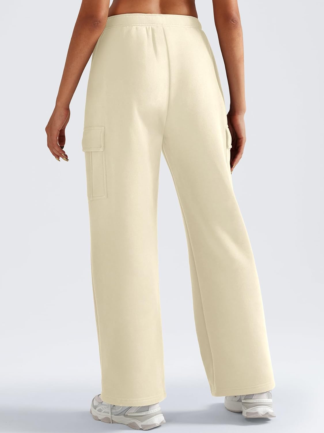 YEOREO Sweatpants Womens Cargo Pants Fleece Lined Wide Leg Joggers Baggy Drawstring Nairi Sweat Pants with Pockets - Image 5