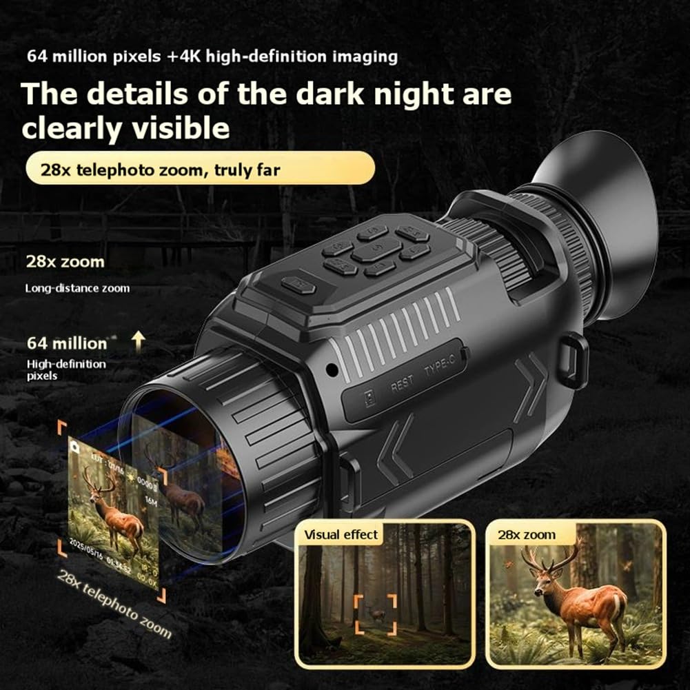 Monoculaire Infrarouge 68MP 4K WiFi Vision Nocturne 28X Zoom Numérique Lentille Macro avec Filtre Polarisant
