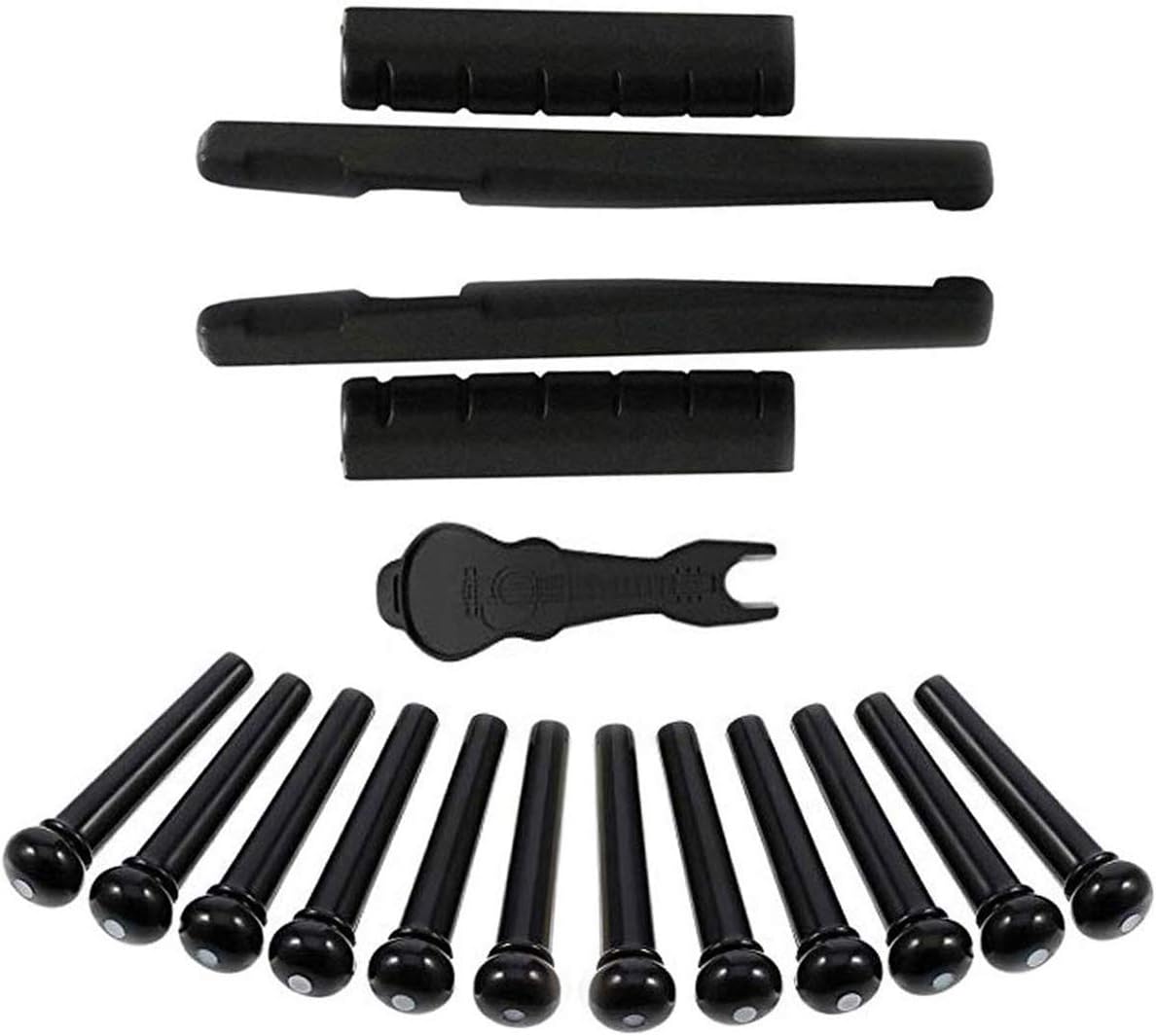 ZLYY Guitar Parts and Guitar Bridge Pins Puller(1Pcs Bridge Pin Puller Remover,12PCS Guitar Plastic Bridge Pins,2 Set Guitar Saddle,Black) : Musical Instruments