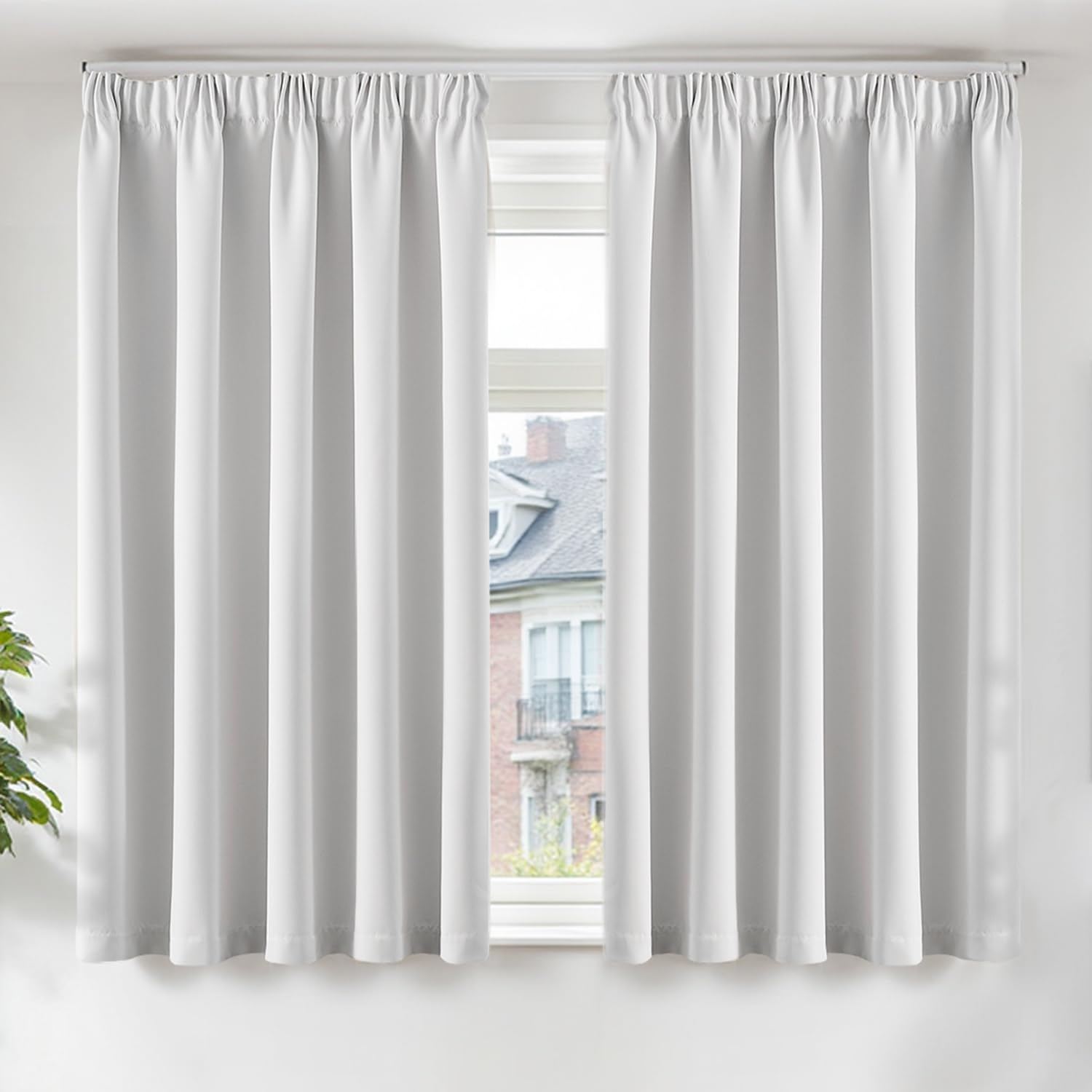 TOPICK Greyish White Short Small Window Curtains W66 x L54 Inch, Pencil Pleat Thermal Insulated Blackout Curtain 2 Panels for Cafe, Soft Living Room Curtains & Drapes — image 1