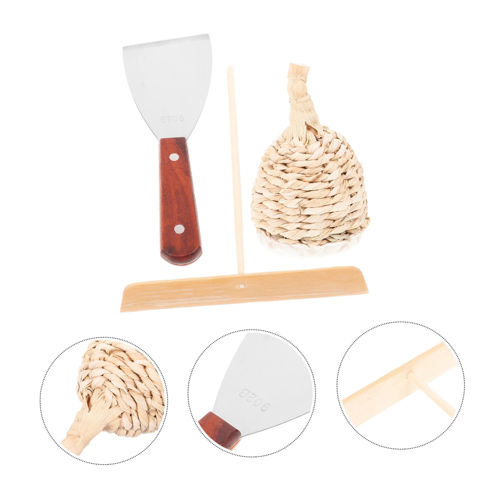 VOSAREA 1Set Crepe Pancake Maker Kit with Spreader and Oil Basting Mop Comfortable Grip Cooking Tool for Pancakes Crepes Fried Eggs and More