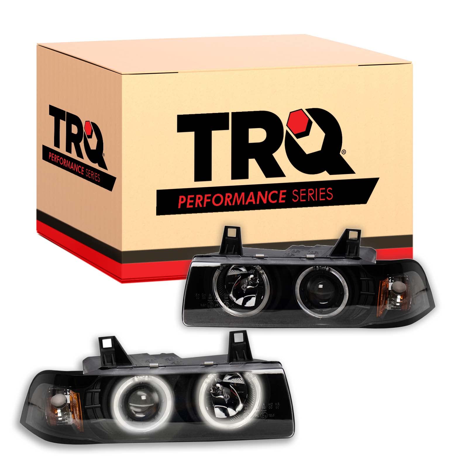 TRQ Performance Driver and Passenger Side Headlight Assembly Set Black Housing Clear Lens Projector Compatible with 94-97 BMW 318i 92-97 BMW 318is 94-95 325i 92-95 325is 96-98 328i