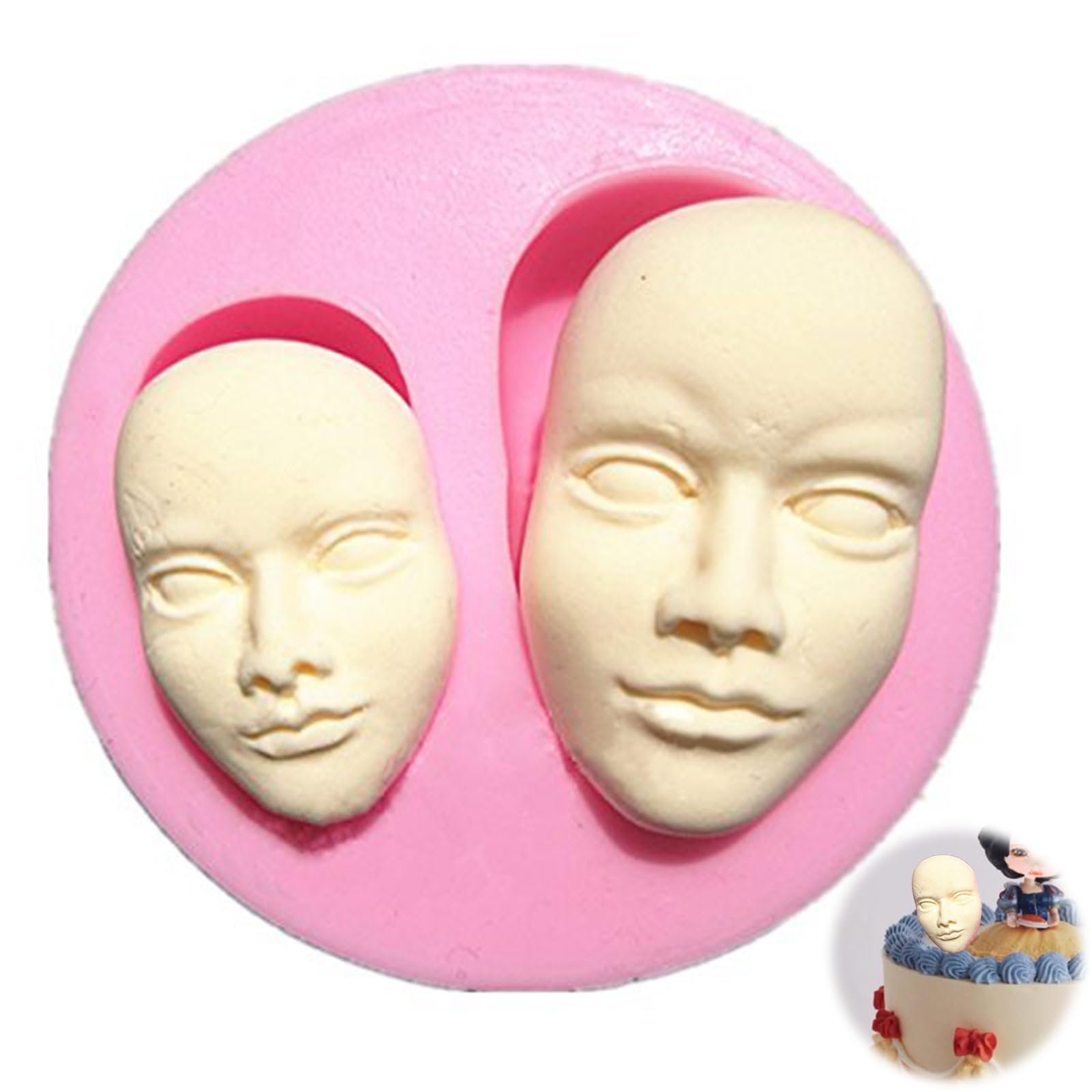 Human Face Silicone Fondant Mould Chocolate Clay Polymer Mold, Pink