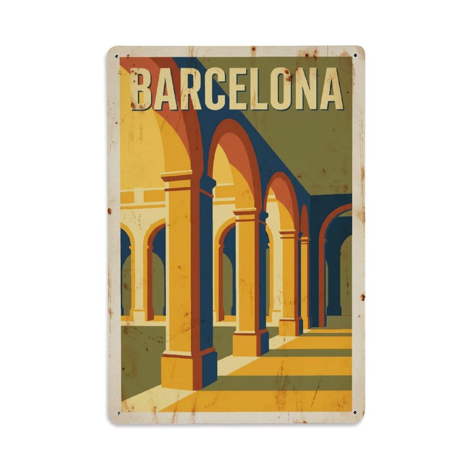 Vintage Travel Galleries Spain Arched Metal Tin Sign