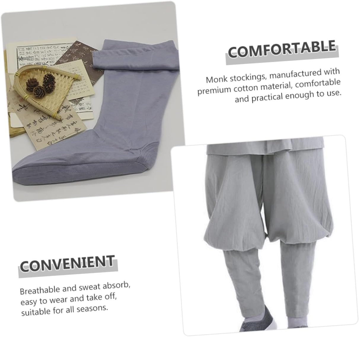 LIFKOME 2 Pairs Monk Stockings Cotton Socks for Monk Comfortable for All Seasons