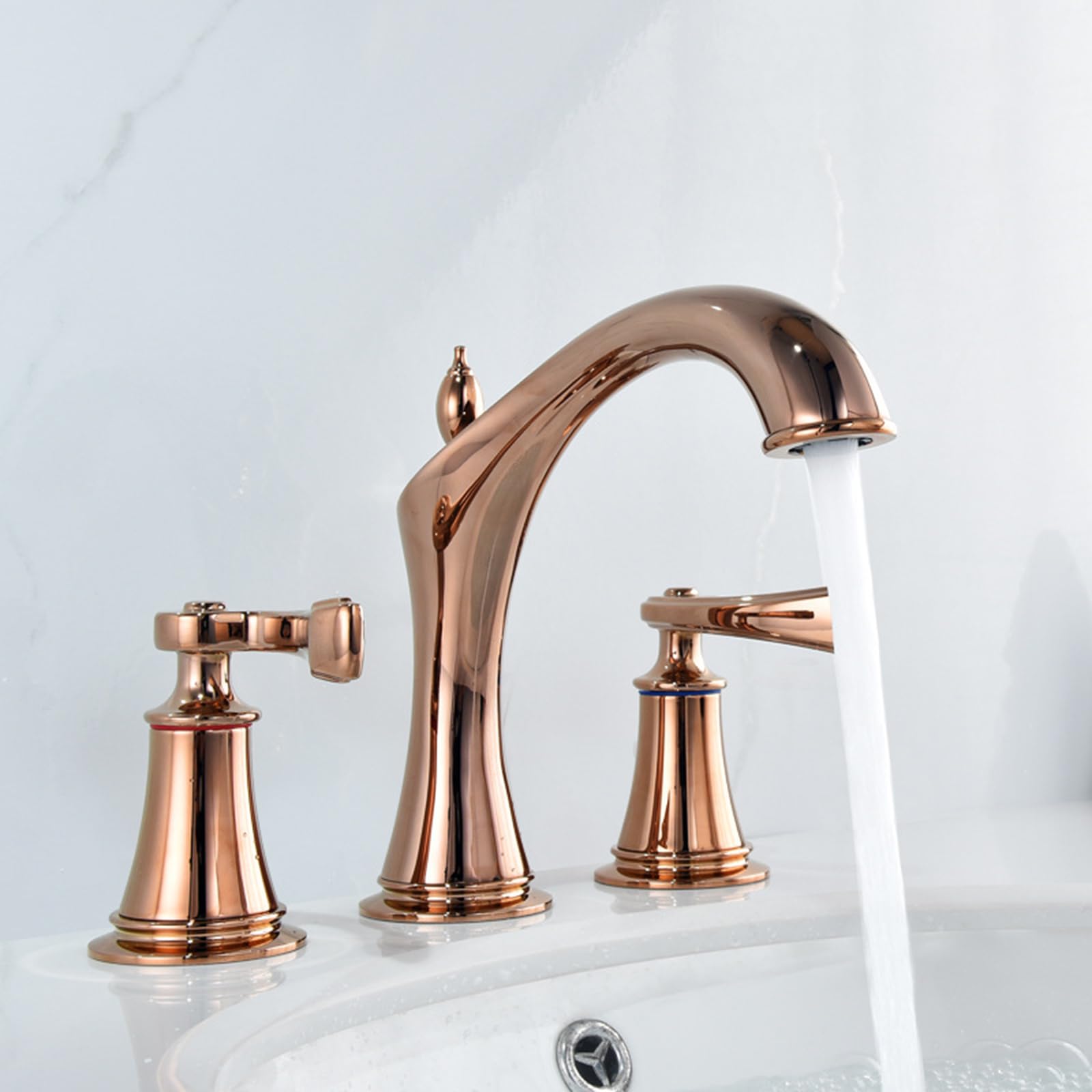 Robinet laiton 3 trous retro pour lavabo elegant finition placage chrome