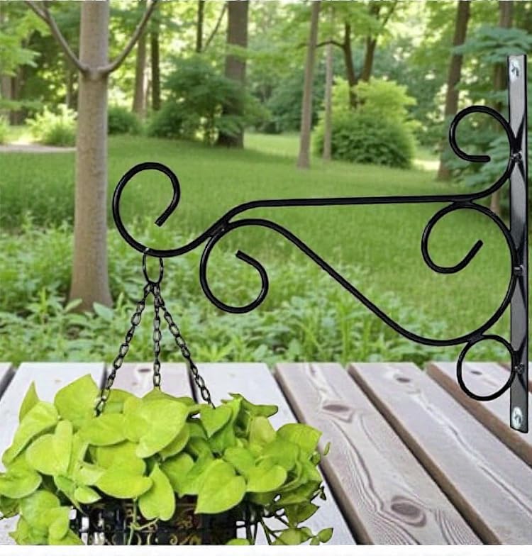 Chhvi Outdoor Decor Wall Brackets, Iron L-Angle Heavy Duty, Flower Pot Plant Hanging Stand Holder for Home Indoor Garden Balcony, Bird Feeder Wind Chime Lanterns, Ring Black, 2-Piece-image-12