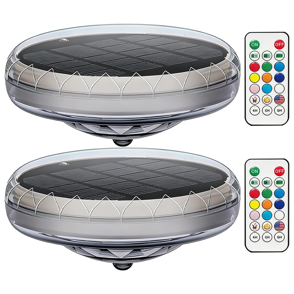 2 Stück Poolbeleuchtung Unterwasser Solar, IP67 Wasserdicht Teichbeleuchtung Solar Pool Licht mit Fernbedienung, 12 Farbmodi, Timer für Whirlpool, Schwimmbad, Badewanne Deko