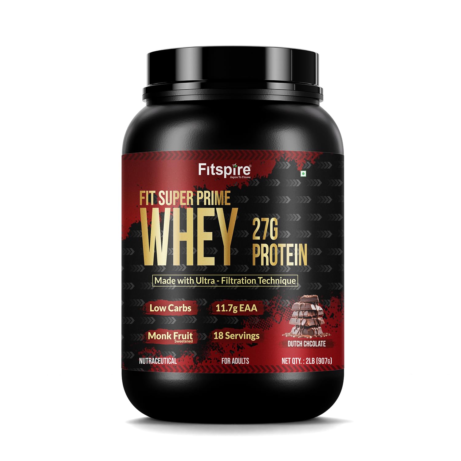 Fitspire Fit Super Prime Whey Protein Powder Dutché Chocolate 2 lbs | 27g Protein Per 50g with L-Arginine for Muscle Pump | Monk Fruit Sweetened, Fast Recovery & Muscle Building-image-23