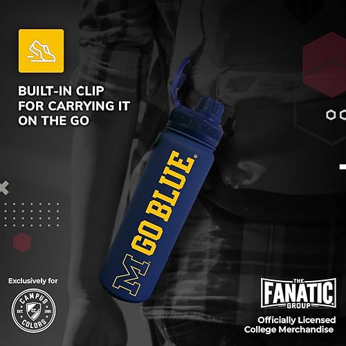 Vista 348 de Campus Colors Botella de agua de acero inoxidable de la NCAA, tapa giratoria, 24 onzas, clip de transporte, mantiene tus bebidas calientes o frías